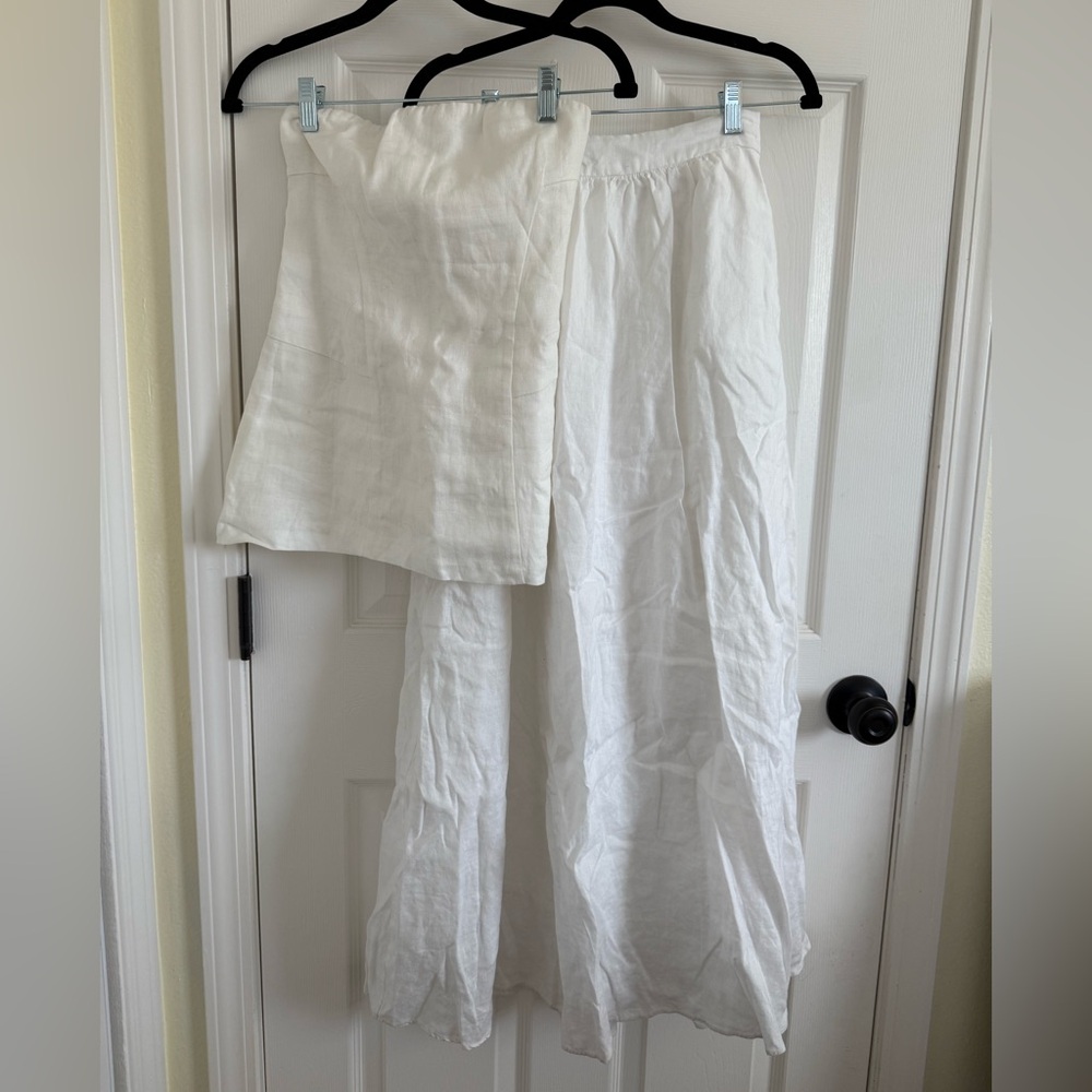 DISSH Strapless Linen Top and White Linen Midi Skirt SET Textured Fabric SZ US 4